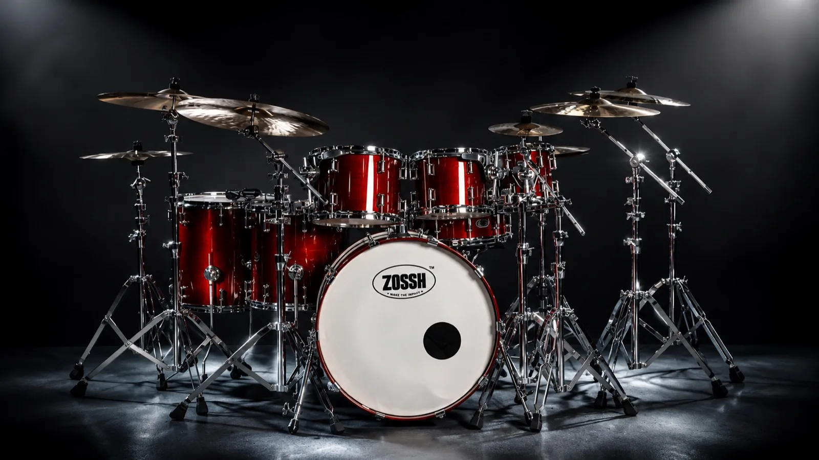 ZOSSH Deluxe kit lit by twin overhead spotlights on a dark stage